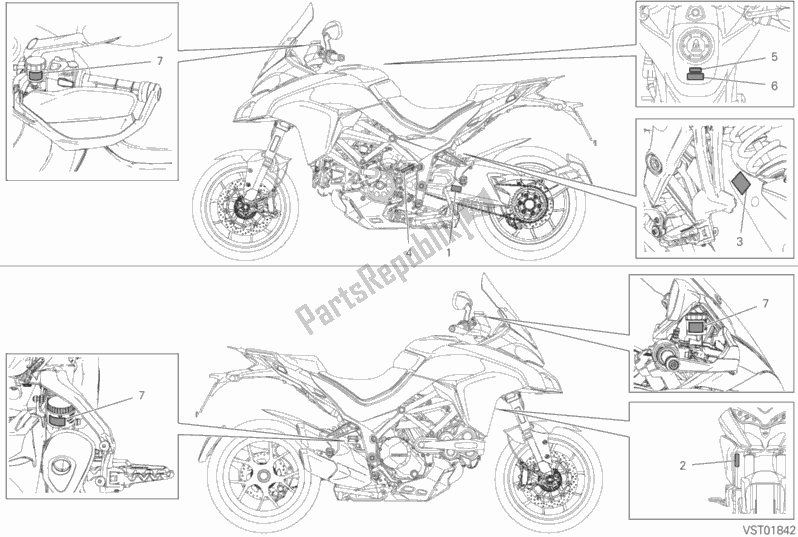 Alle onderdelen voor de Label, Waarschuwing van de Ducati Multistrada 1260 S Pikes Peak 2020